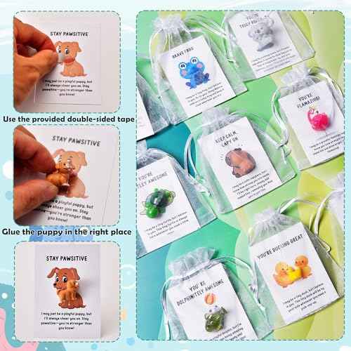 200 Sets Employee Appreciation Gifts Bulk for Coworkers Team Staff Thank You Gifts Organza Bags Back to School Resin Animal Pun Inspirational Note Cards for Office Teacher Volunteer Nurse