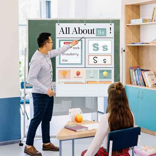 All About Letters Pocket Chart with 99 ABC Flash Cards, Letter of The Day/Week Daypocket Chart, Letter Tracing Learning Educational Wall Chart Preschool Classroom Homes, 34" X 27"White