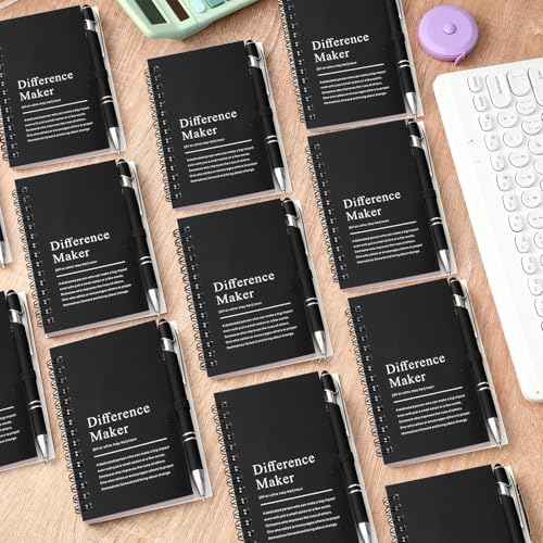 24 Sets Difference Maker Gifts Employee Appreciation Gifts Bulk Inspirational A6 Spiral Notebook Motivational Journals with Pen for Women Men Coworker Team Staff Christmas(Black)