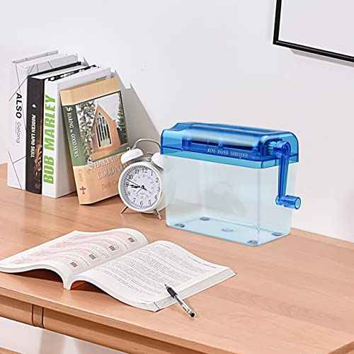 JIKIOU Mini Hand Shredder Portable Paper Shredder Manual Shredder Documents Paper Cutting Tool Home Office Desktop Stationery Christmas Birthday Gift Blue