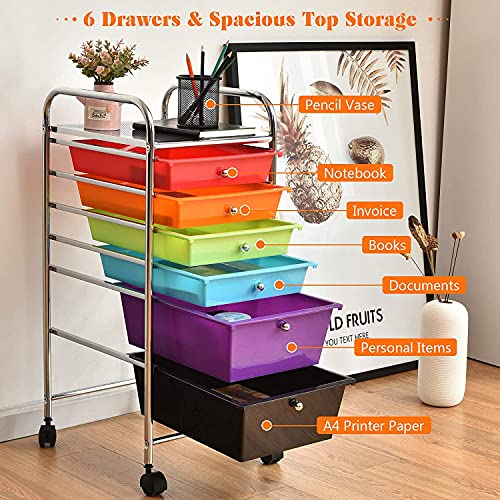 FUTADA 6 Drawers Rolling Storage Cart, Mobile Utility Cart, Sundries Storage Cart w/Lockable Casters for School, Office, Home, Barber Shop, Beauty Salon,