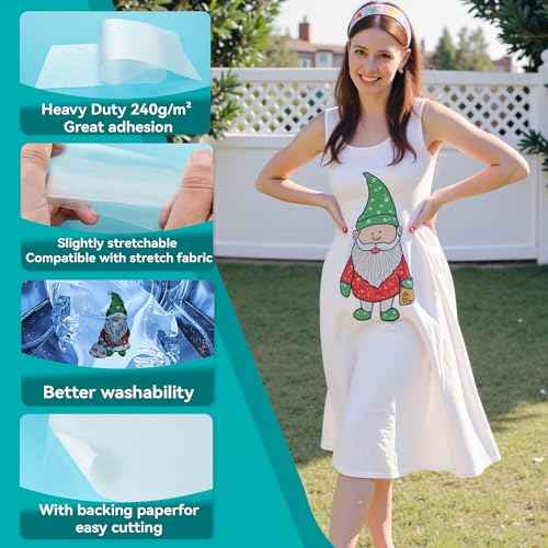 Double-Sided Iron-On Adhesive Film for Sewing & Crafts, 11.8 Inches x 10 Yards, Heavy Duty, Elastic Fusible Interfacing with Backing Paper, Heat Bond Fabric Glue for Applique & Hemming