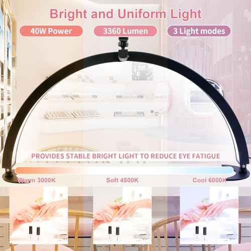 BQAN Half Moon Light for Nail Desk, 29'' 40W Nail Tech Desk Lamp with Phone Holder & Wire Controller & Remote, Stepless Adjustment Desk Lamp for Nails, Tattoo, Eyelash Extensions (Black)