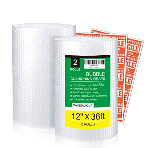 wanguagua 2 Pack 12 Inch x 72 ft Total Bubble Packing Wrap for Moving Boxes Shipping Cushioning Supplies Perforated Every 12¡±
