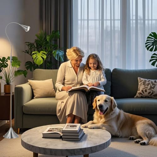 HomeFocus - LED Floor Lamp,Standing Lamp for Reading,Eye-Caring,Stepless Dimming,Floor Lamp for Living Room,Bedroom,LED 5W,Energy Efficient Super Bright (Satin Nickel)