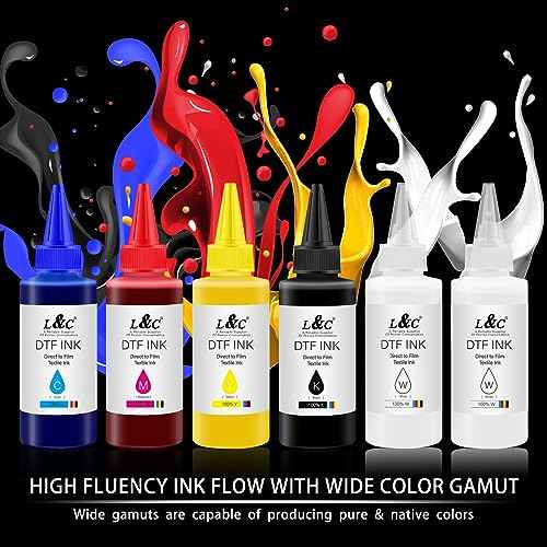 L&C DTF Ink, DTF Ink for epson xp15000 DTF Transfer Ink Refill for et-8550 D570 l1800 R1390 xp15000 L805 All DTF Printers, Heat Transfer Printing Ink Set 100ml X 6