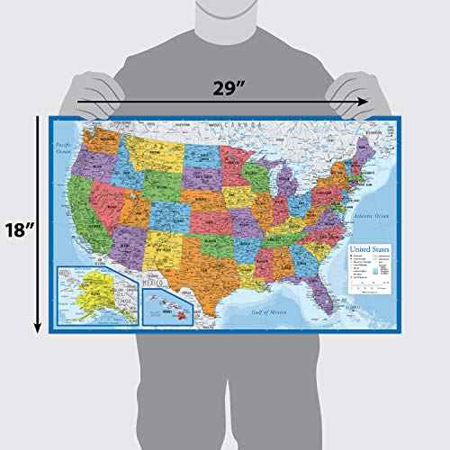 Palace Learning Laminated USA Map - 18" x 29" - Wall Chart Map of The United States of America - Made in The USA - Updated (Laminated, 18" x 29")