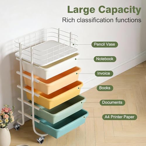 Rolling Storage Cart with 5 Drawers and Steel Top, Mobile Utility Organizer