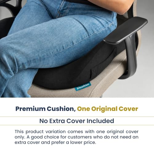 SitCushion Black Office Chair Cushion for Back & Tailbone Pain Relief - Large Memory Foam Sciatica Pillow