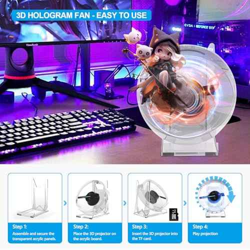 3D Hologram Fan, 4.72IN 3d Hologram Led Fan Projector with Cover Picture Spinner, Hologram Mini Projector for Store/Bar/Halloween/Christmas/Thanksgiving/Easter/Parties, Birthday Gifts (12cm, 4GB)
