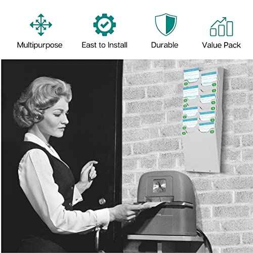 Flexzion Time Card Holder Wall Mount Expandable Time Clock Rack Double Row 20 Slot Rack Card Holder for 7 x 3.46-Inch Timesheets for Attendance Payroll Employee Assignment in Out Timecard Rack, Gray