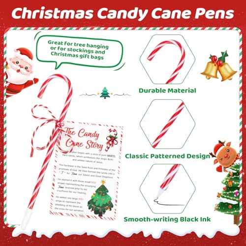120 Sets Christmas Candy Cane Pens Legend of Candy Cane Cards Xmas Religious Story Ballpoint Pens with Cotton Twine for Christmas Church Sunday School Supplies Party Gifts