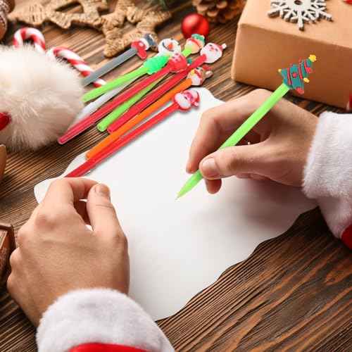 Fulmoon 200 Pcs Christmas Gel Ink Pens Cartoon Novelty Christmas Rollerball Pens Bulk Fun Snowman Christmas Tree Elk Santa Claus Xmas Party Favor for Adults Office, 25 Styles
