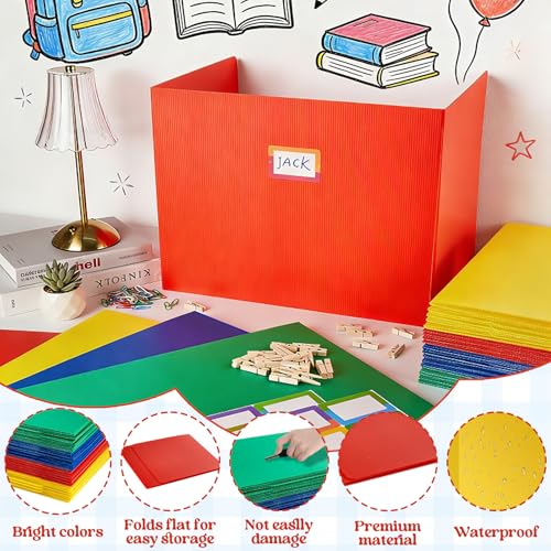 Colorful Desk Privacy Folders Set – 24 Tri-Fold Classroom Dividers with Clips, Pins & Stickers