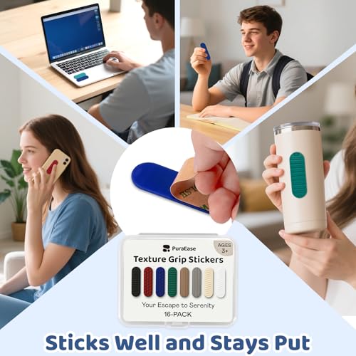 Textured Sensory Stickers for Adults ? 16PC Adhesive Calm Strips for Anxiety & Stress Relief ? Quiet Fidget Toys for Work, Office, Travel & Desk Use