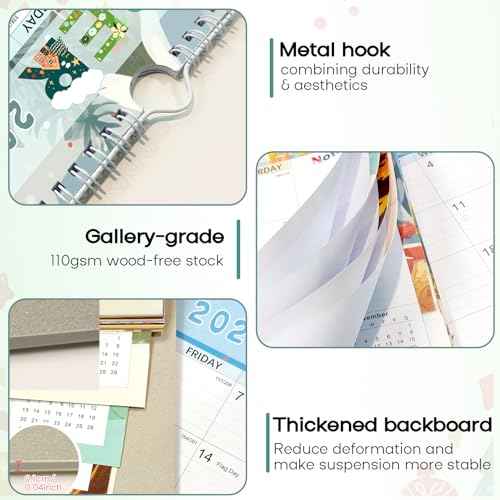Calendar 2026, Anti Ink Bleed, Durable Thick Paper, Ample Writing Space, Wall Calendar 2026 with Stickers, 17" x 12" Large Seasonal Calendars for Home, Office, Student and Teacher Supplies- Colorful