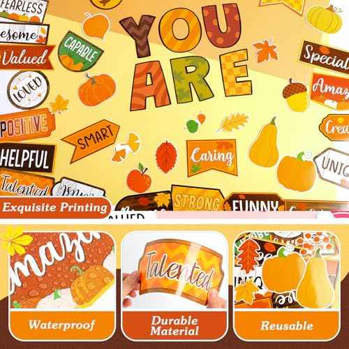 45 Pcs Autumn Affirmation Station Bulletin Board Set Motivational Posters Classroom Mirror Growth Mindset Decor Positive Affirmations Accents Cutouts for School Office Home Teacher Wall