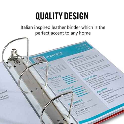 Bellagio-Italia 3-Ring XL 3" D Ring Binder, Classic Faux Leather - for Documents, File Storage, and Trading Cards - 1-Pack, Stores to 600 Pages, Black