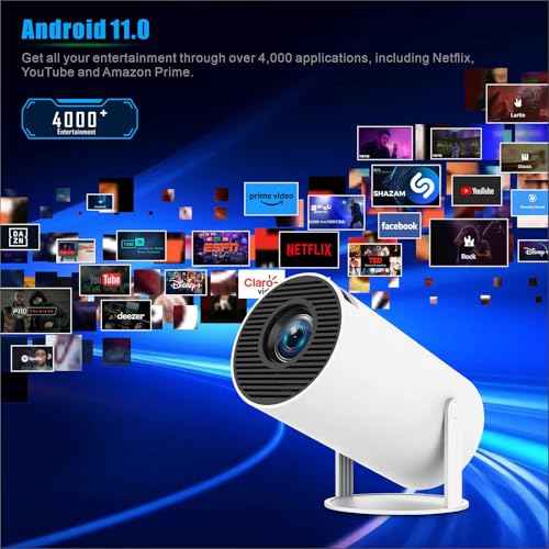HY300 Pro Mini Projector, Portable, 180 Degree, 4K 1080P, Dual-Band WiFi 6 5G, Bluetooth 5.0, Android 11, 130 Inch Display, For Phone/PC/Laptop/PS5/Stick, 4K Home Cinema Projector, HDMI (HY300 PRO)