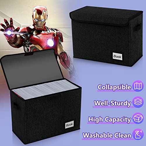 Comic Book Storage Box 15.8" X 7.8" X 11.8", Collapsible Holds 160-180 Comic Book Organizer Heavy Duty Bin Container Holder Shelf (Black)