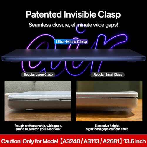 Compatible for MacBook Air 13.6 inch Case M4 M3 M2 2025 2024-2022 Release Model A3240 A3113 A2681, Sturdy Protective Hard Shell Case Cover for MacBook Air M2 13 inch - Midnight Clear