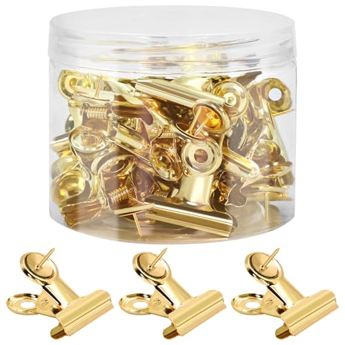 ChicRange Golden Push Pins Clips, 30 Pcs – Upgraded No-Hole Clip Pins for Cork Boards