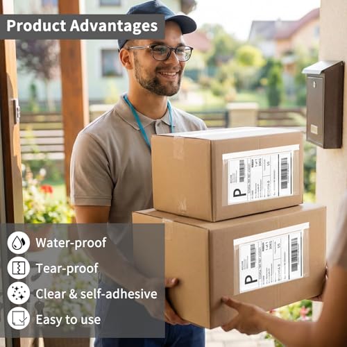 100 Clear Waterproof Shipping Label Sleeves with Strong Adhesive - 4.5 x 5.5 Inches
