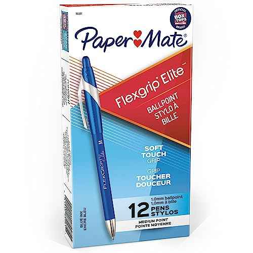 Paper Mate 85581 FlexGrip Elite Retractable Ballpoint Pens, Medium Point, Blue, 12 Count