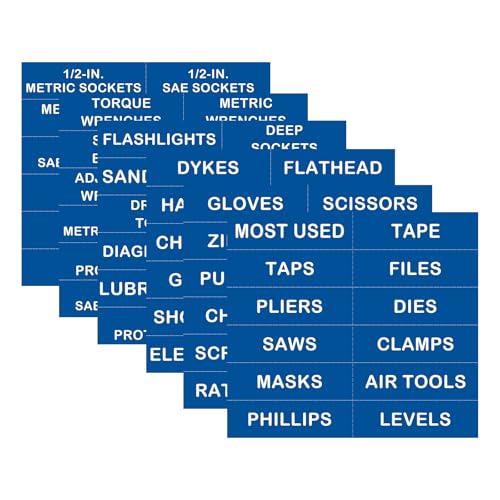 Tool Box Organization Magnetic Labels,Tool Chest Organizer Labels with Strong Magnets,Easy to Read Printing - Fits All Brands of Steel Tool Box Drawers,Blue-(72 Pcs, 4 x 1 Inches)