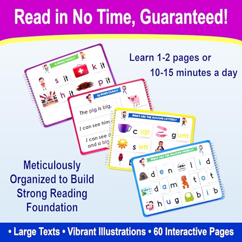 Learn to Read Phonics Busy Book for Beginning Readers, Montessori-Inspired Set of 3 Busy Books for Kids Ages 4-8, 60 Learning Activities, Read in 4 Weeks with CVC Words and Sight Words