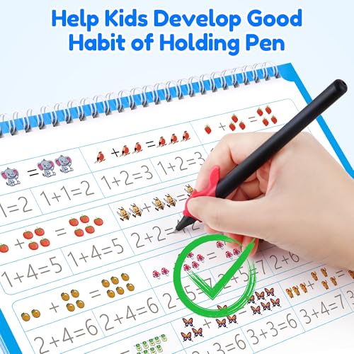 Kids Handwriting Practice Book Set with Magical Ink - Grooved Learning Workbook for 3-8 Years