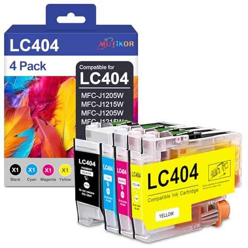 Compatible LC404 Ink Cartridge BK/C/M/Y Replacement for Brother LC404 Ink Cartridges Combo Pack for Brother MFC-J1205W MFC-J1215W Printers, 4-Color LC404