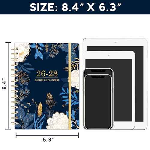 2026-2028 Monthly Planner/Calendar - 3 Year Monthly Planner 2026-2028, 6.3" x 8.4", Jan 2026 - Dec 2028, Months Tabs, Inner Pocket, Elastic Closure, Twin-Wire Binding