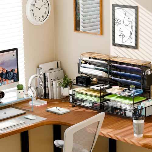 8 Tier Desk File Organizer, Metal Mesh Letter Tray Paper Organizer, Large Capacity Desktop Organizers, Desk Accessories File Holder Storage Organization for Office, Home or School, Black