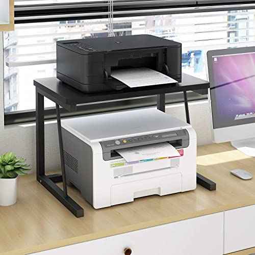 Printer Stand, 2-Tier Desktop Printer Shelf for 3D Laser Printer, Copier, Durable Wood Storage Organizer for Home Office Kitchen, 22.5" W*14.8" D*15" H (2-Tier, Black)