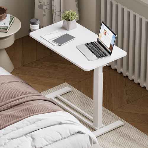 FLEXISPOT Mobile Standing Desk with Wheels Pneumatic Laptop Desk Rolling Computer Cart Movable Height Adjustable Small Sit Stand Desk Computer Workstations Home Use£¨27.6" W x 15.7" D,White