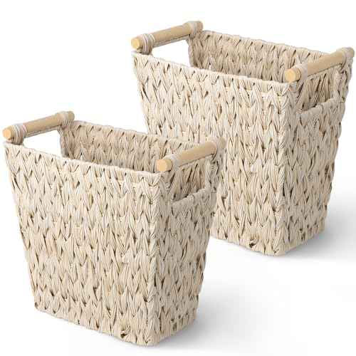 GRANNY SAYS Wicker Waste Baskets, Waterproof Bathroom Trash Can, Waste Basket for Bathroom, Decorative Bedroom Trash Can, 19 Liters/5 Gallons Wastebaskets with Handle, Garbage Can for Office, 2 Pack