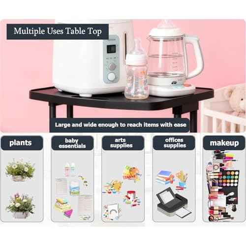 4 Tier Rolling Storage Cart with Table Top Metal Utility Cart on Wheels, School Offices Supplies Organzier with Plastic Tray, Lockable Casters Crafts Carts for Bathroom, Classroom, Kitchen(Black)