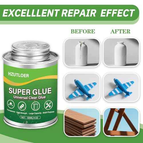 Super Glue,Clear Glue with Brush,120ML All Purpose Strong Adhesive,Instant Superglue Multi-Purpose Glue for Wood,Ceramic,Leather,Plastic,Glass,Metal,Rubber,DIY Crafts
