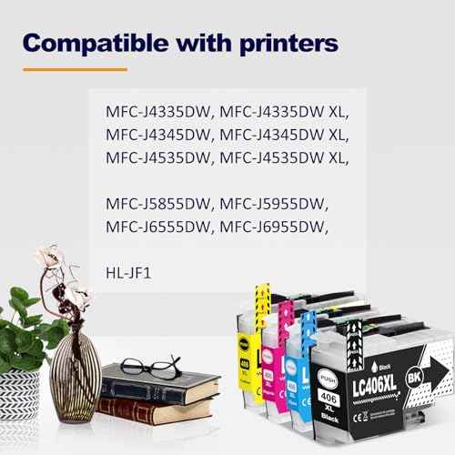 LC406XL LC406 Ink Cartridges High Yield Compatible for MFC-J4335DW MFC-J4345DW MFC-J4535DW MFC-J5855DW MFC-J6555DW MFC-J6955DW Printer (4-Pack, BK/C/M/Y)