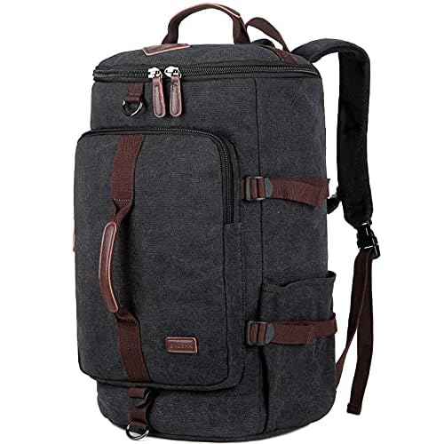 BAOSHA Canvas Weekender Travel Duffel Backpack Hybrid Hiking Rucksack Laptop Backpack for Outdoor Sports Gym HB-26(Black)