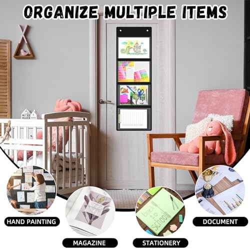 6 Pcs Storage Pocket Chart for Classroom 37.4 x 13 in 4 Pockets Hanging Wall File Organizer for Teachers Homework Cards Drawing Pictures Class Demonstrations Office Organization(Black)
