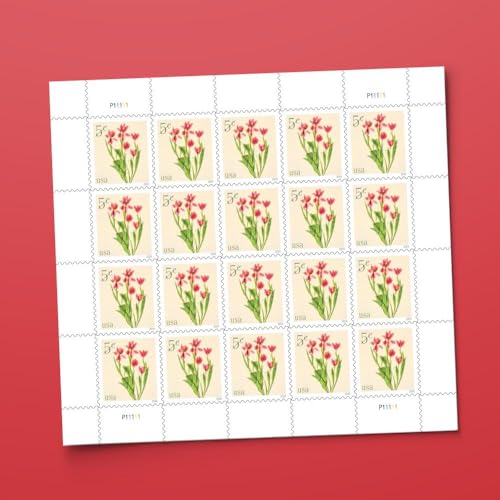 USPS Red Tulips 2024 5-Cent Sheets of 20 Definitive Postage Stamps