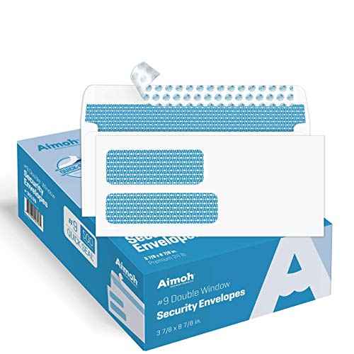 Aimoh 500#9 Double Window SELF Seal Security Envelopes - for Invoices, Statements & Documents, Security Tinted - Size 3-7/8 x 8-7/8-24 LB - 500 Count (30139)