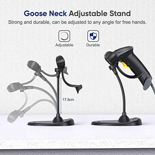 Eyoyo Handheld 2D Barcode Scanner with Gooseneck Stand, Automatic USB Wired QR Code Scanner Bar Code Reader Support Screen Scanning for PC POS System Library Store Supermarket Check-Out, Inventory