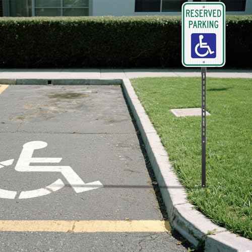 Handicap Parking Sign with 6Ft Stake, 18 x 12 Inch Engineer Grade Reflective Aluminum, Weather Resistant, Waterproof, Durable Ink