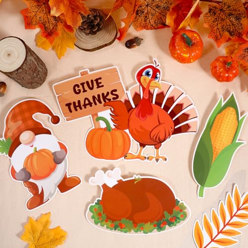 Konsait 31Pcs Thanksgiving Bulletin Board Decorations, Turkey Pumpkin Fruits Gnome Happy Thanks Giving Cutouts for Bulletin Board, Thanksgiving Decoration for School Home Office