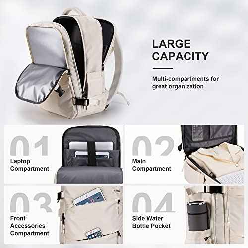 HOMIEE Travel Backpack 18x14x8 Spirit Airlines Personal Item Bag, Carry on Luggage Underseat Flight Approved Weekender College Bag Fits 15.6 Inch Laptop, Beige