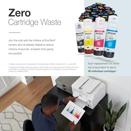 Epson EcoTank ET-4800 Wireless All-in-One Cartridge-Free Supertank Printer with Scanner, Copier, Fax, ADF and Ethernet ? Ideal-for Your Home Office, White