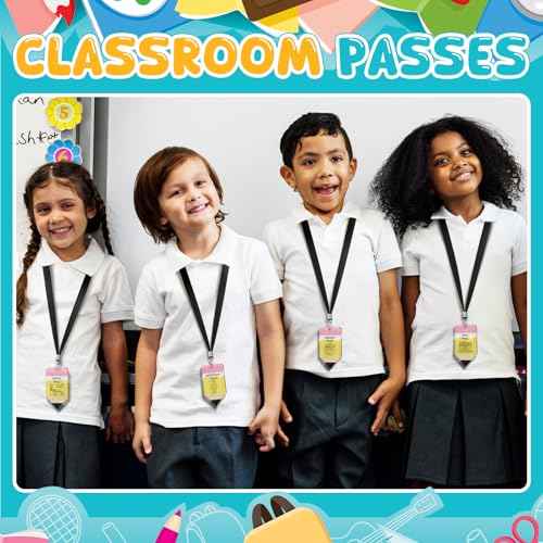 6 Sets Back to School Party Favors Acrylic Hall Pass Lanyards Unbreakable School Classroom Passes Set for Teachers Cute Classroom Decor for Bathroom, Library, Office and Nurse Supplies Gifts